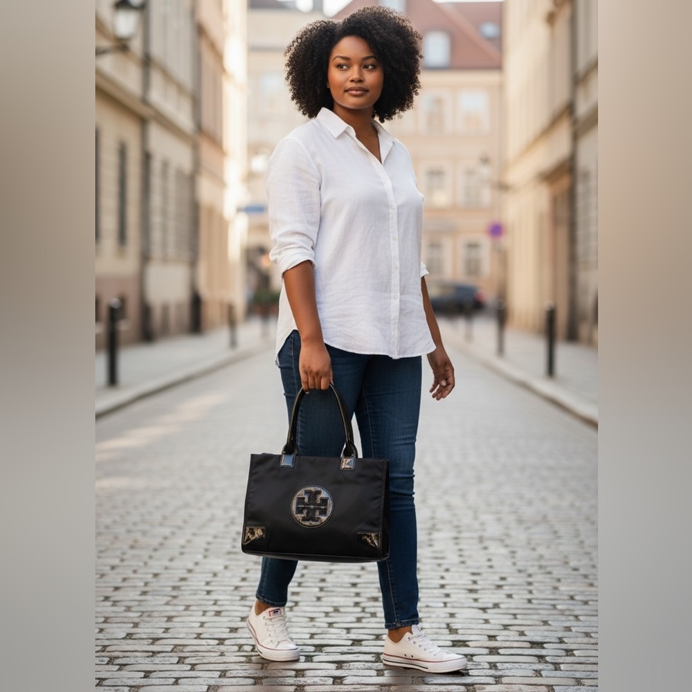 Tory Burch Black Nylon and Patten Leather Bag - Picture 4 of 14